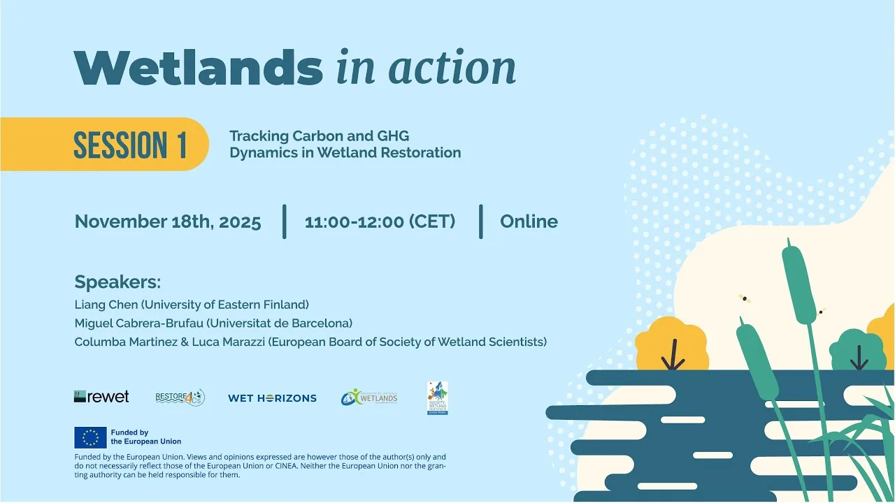 Image for Tracking Carbon and GHG Dynamics in Wetland Restoration – Joint webinar Horizon ALFAWetlands, RESTORE4Cs, REWET, Society of Wetlands Scientists